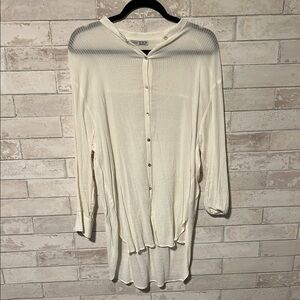 Oysho White Button-Up Sheer Tunic Size Small/Medium